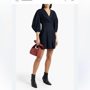 Ba&sh Broadway Black Full Volume‎ Sleeves Mini Pleased Cotton Dress LBD Size 0